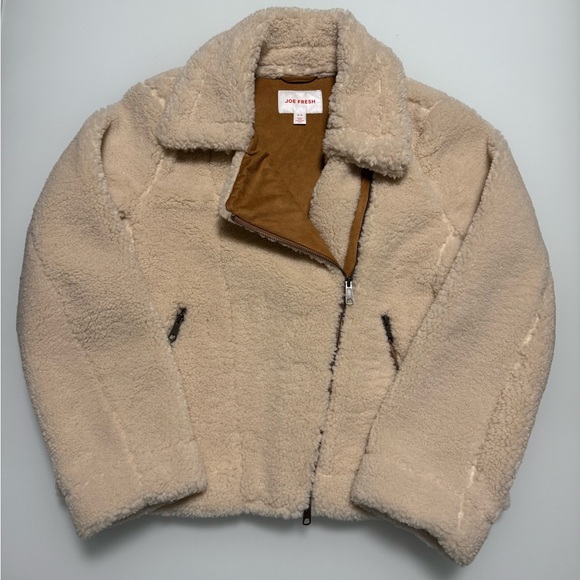 ✨Host Pick✨ 🤎🐻 Joe Fresh Women's Faux Tan Teddy Jacket Size Medium - Picture 9 of 17